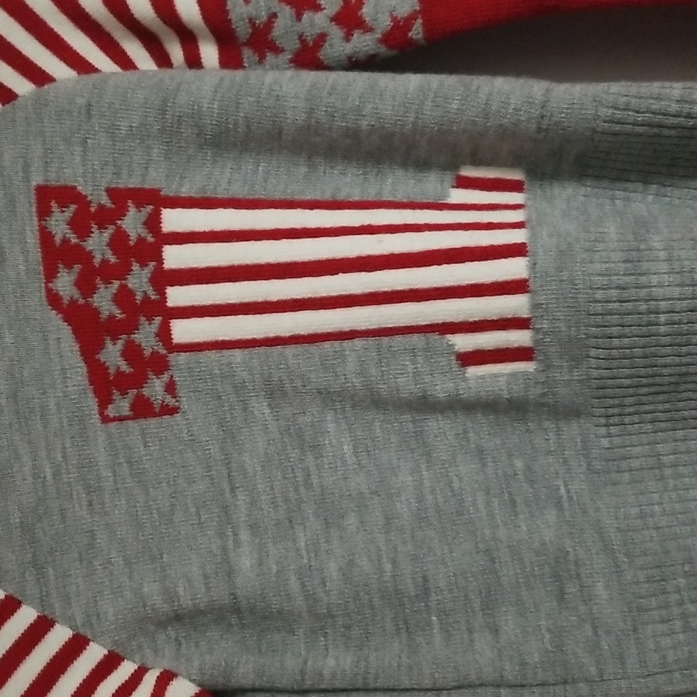 New Vintage Knit Sweater Red Grey White Stars Stripes 1 Small Sharagano?  France - Picture 3 of 10